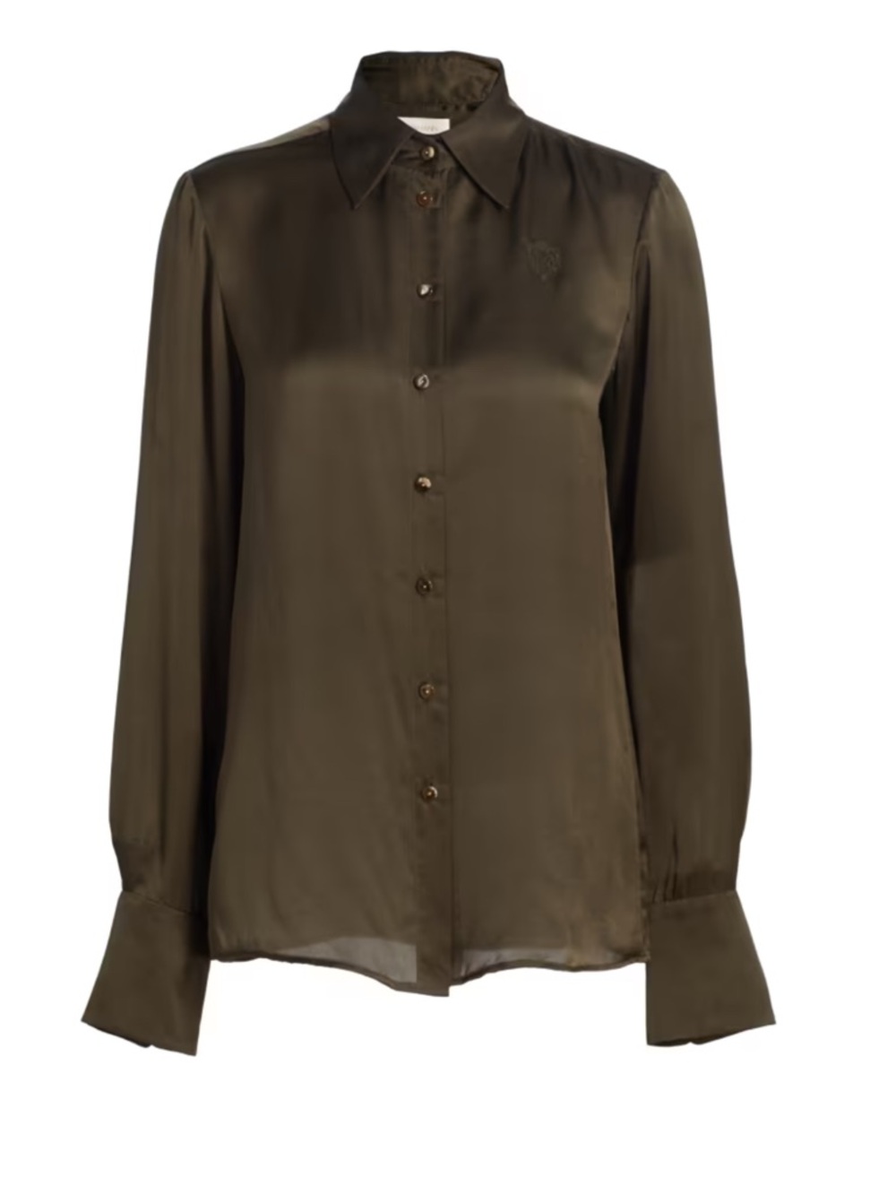 Zimmermann Olive Green Silk Satin Button-Down Shirt